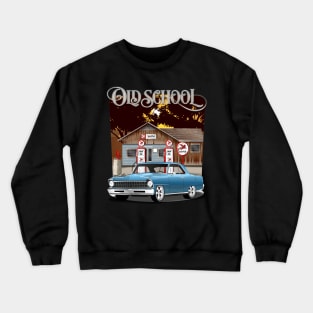 1967 Marina Blue Chevrolet Nova Old School Print Crewneck Sweatshirt